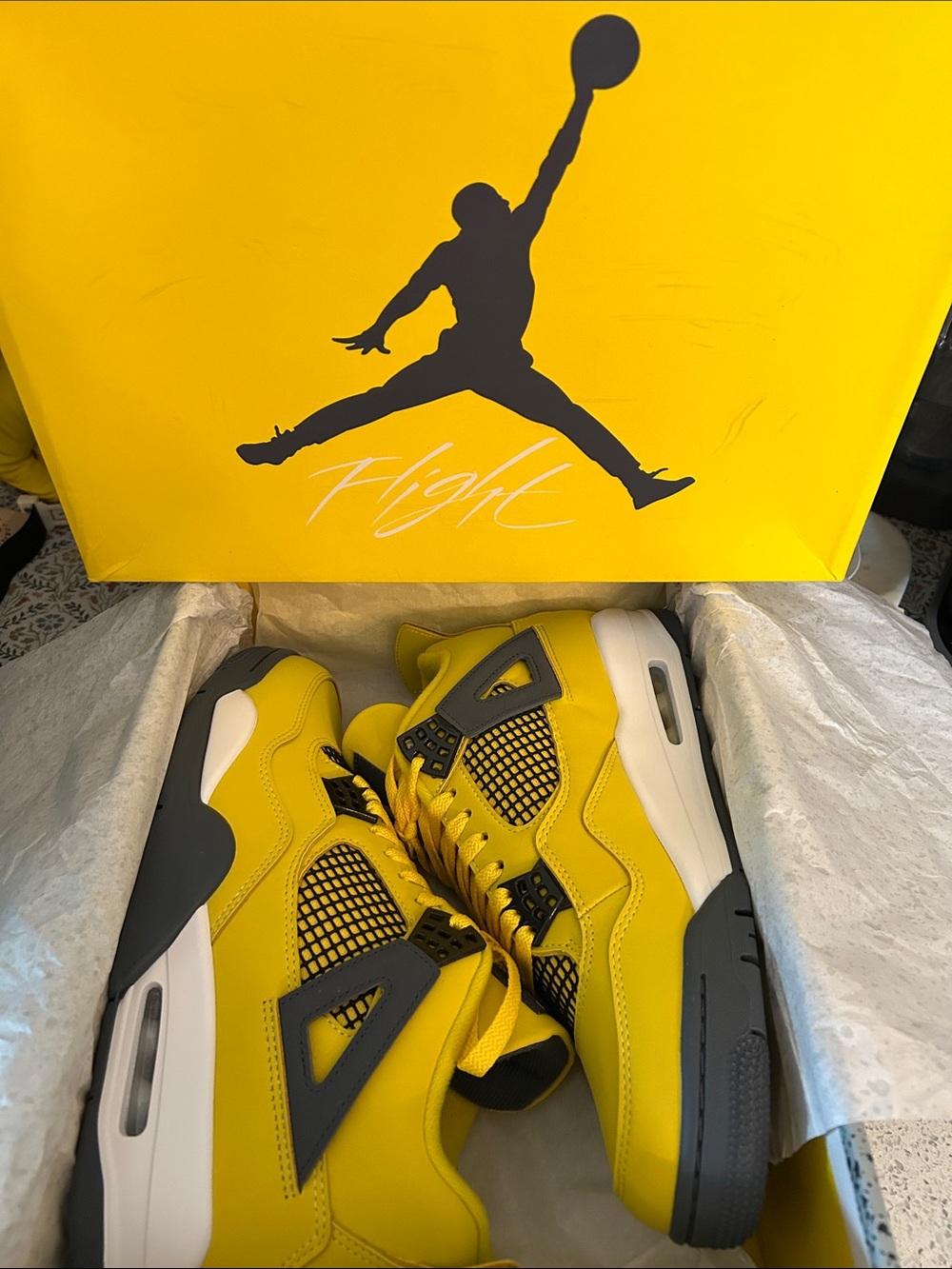 Air Jordan 4 Men's Retro Sneakers in Yellow and Gray